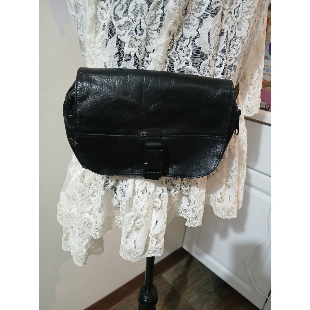 DILANA Black Leather Belt Bag Fanny Pack Waist Bag Adjustable Strap